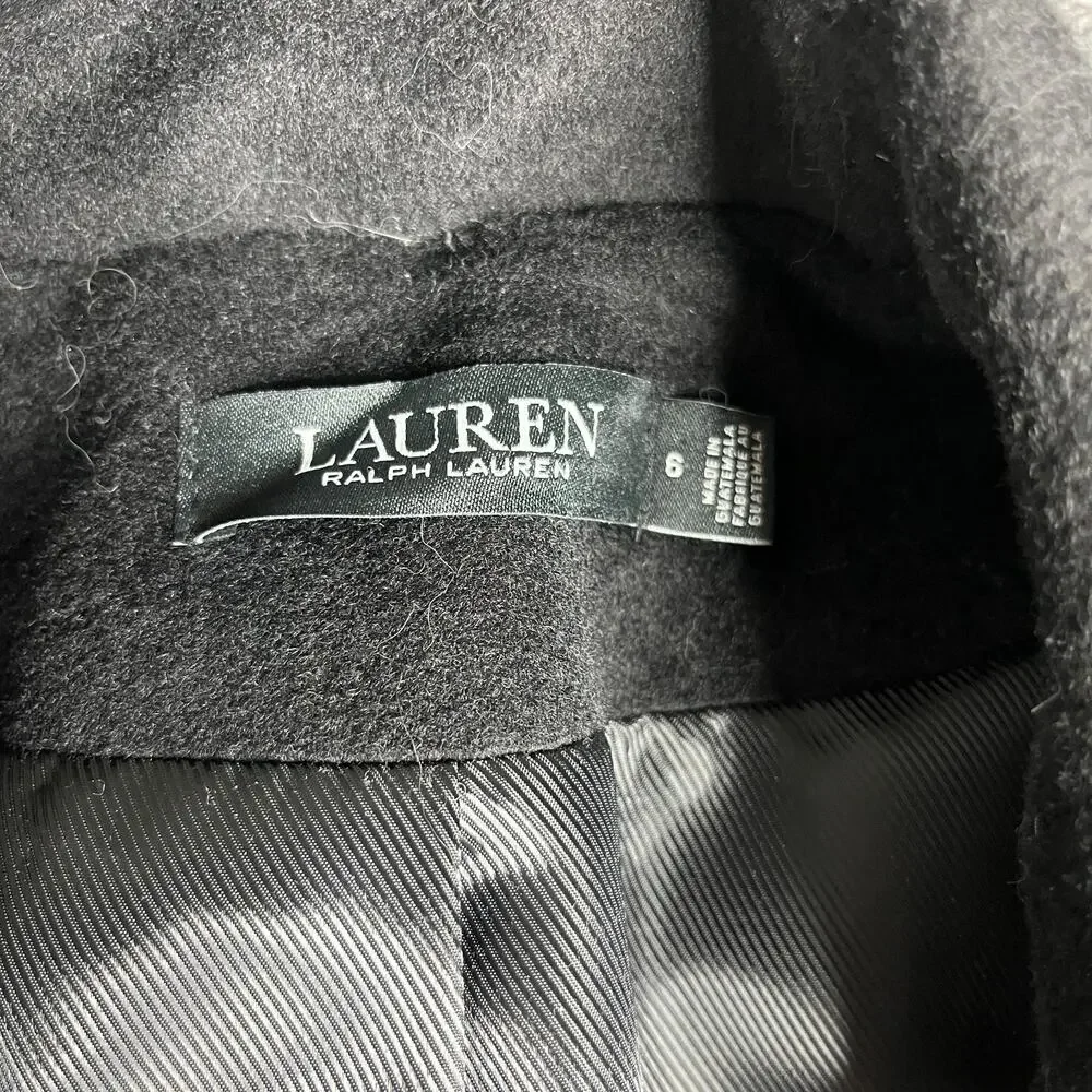 Lauren Ralph Lauren Black Wool Blend Long Coat Double Breasted Women’s Sz 6 NWT